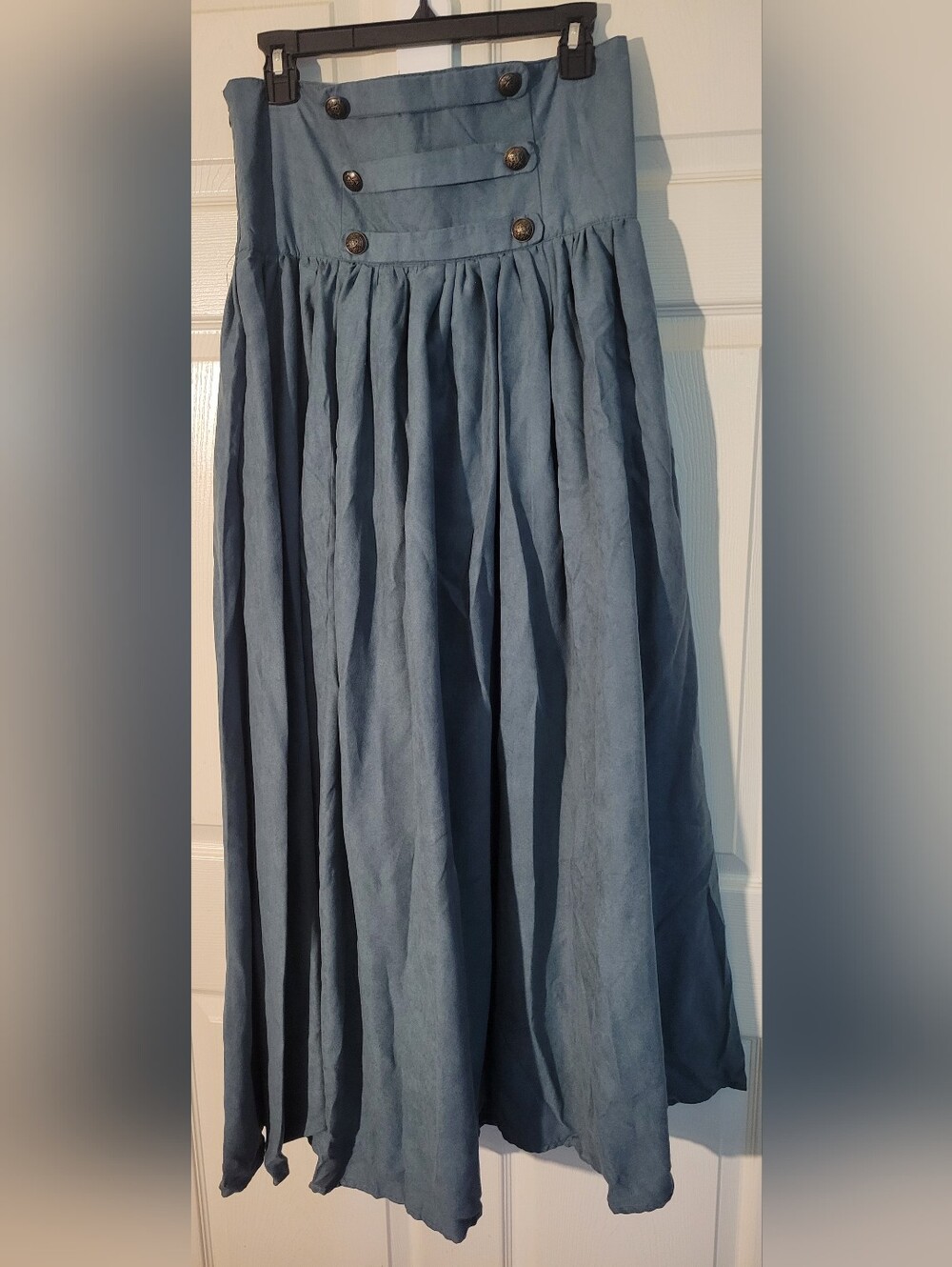 Button-Trim Gathered Maxi Skirt Green Good For Ren Fairs